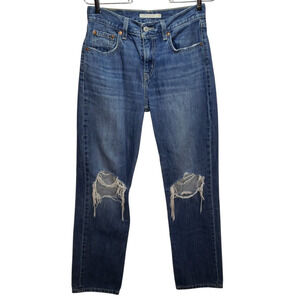 Levi’s Women’s Low Pro Distressed Straight Jeans Sz 25 Ripped Knee Vintage Look